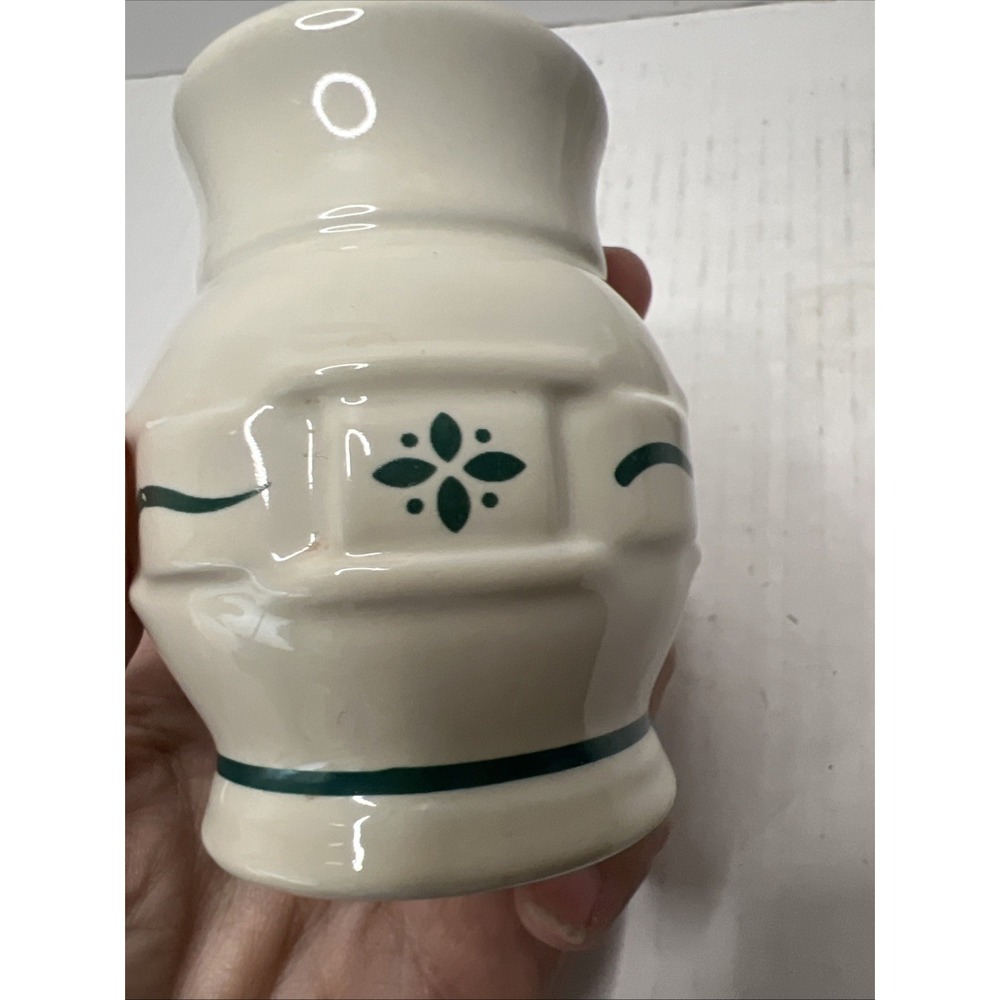 Longaberger Woven Traditions Salt & Pepper Shakers – White w/ Green Accent – USA - Picture 3 of 6